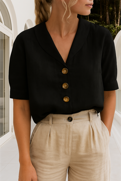 Edith™ | Women's Shawl-Collar Button-Front Blouse