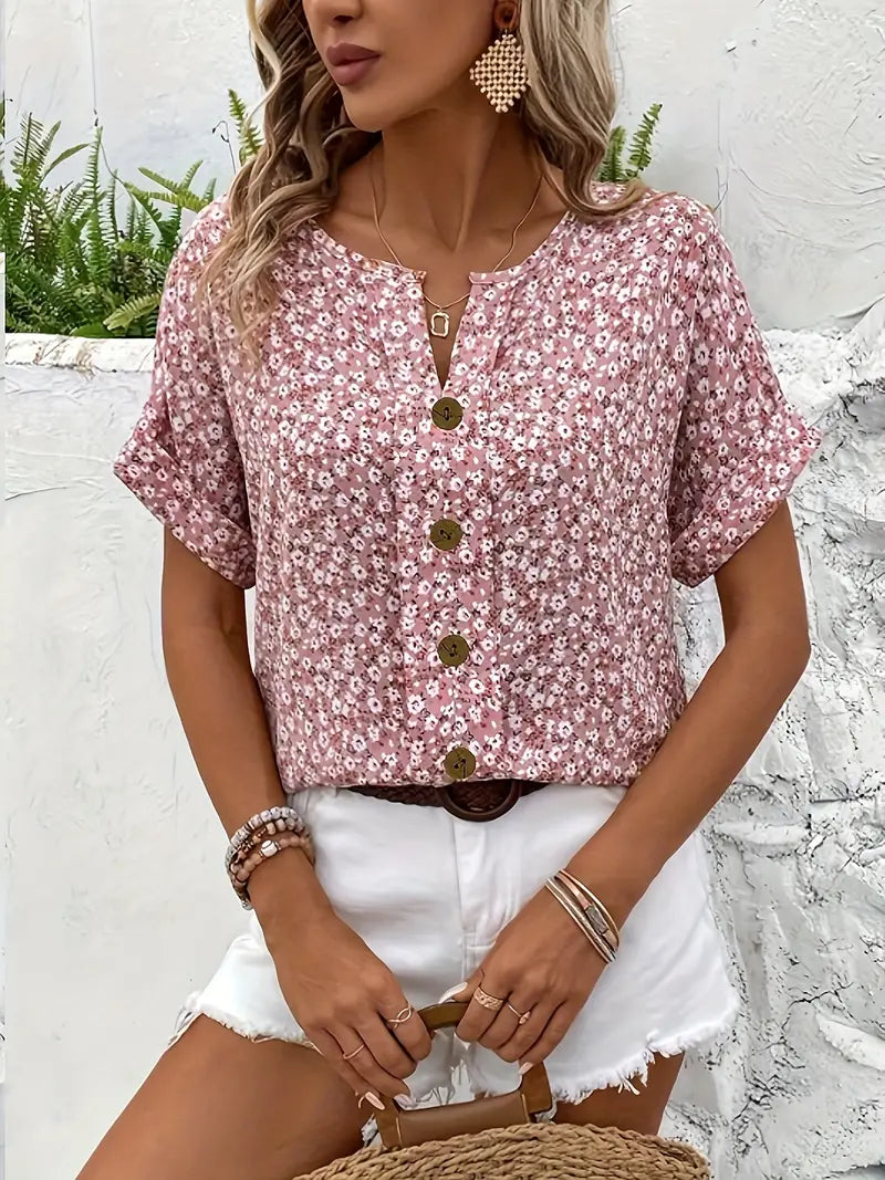 Hazel™ | Women's Button-Front Floral Blouse