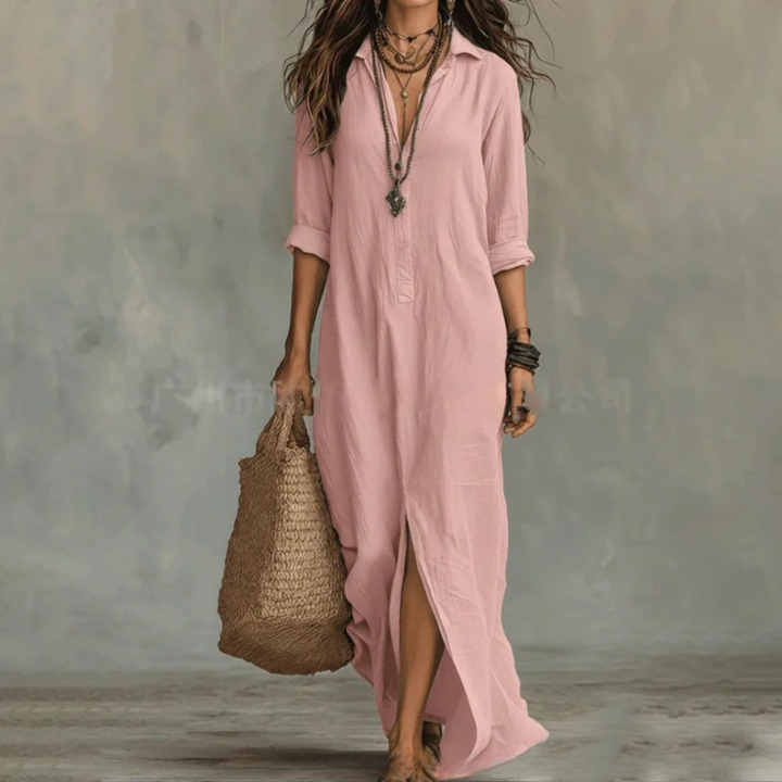 Hazel | Women's Button-Front Maxi Shirt Dress