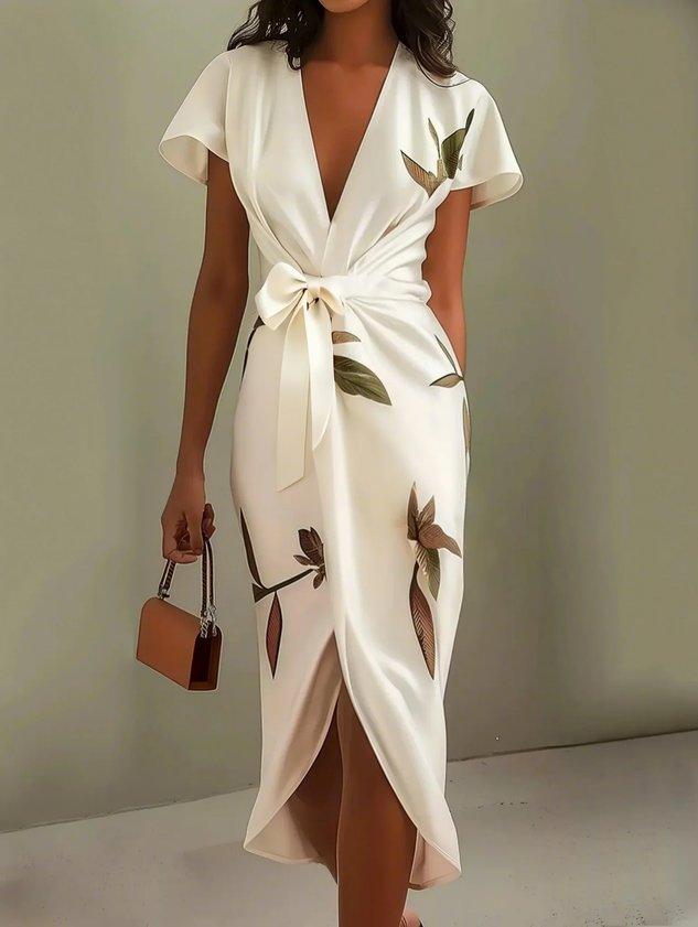 Hazel™ | Women's Deep V-Neck Wrap Midi Dress