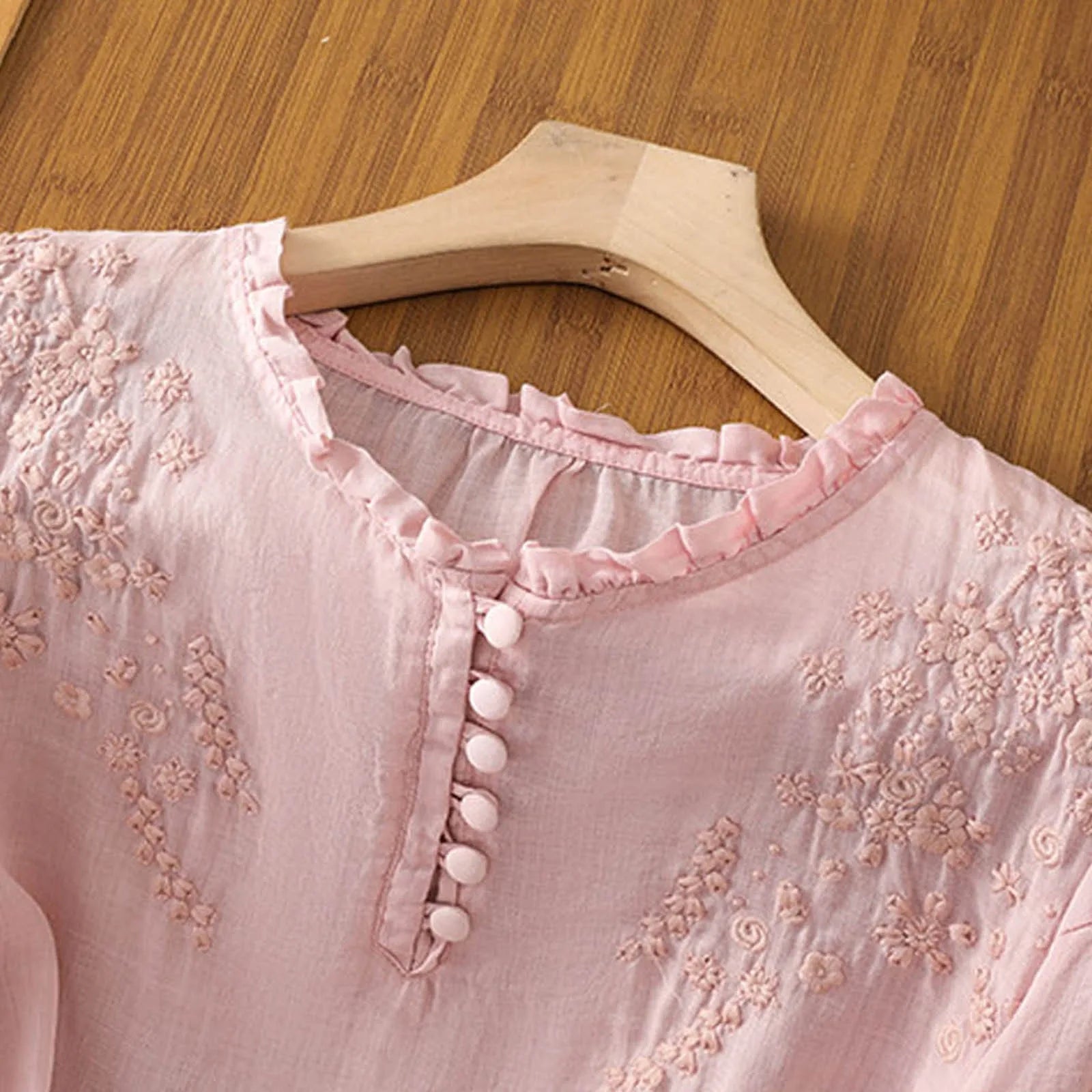 Hazel™ | Women's Embroidered Ruffle-Neck Blouse