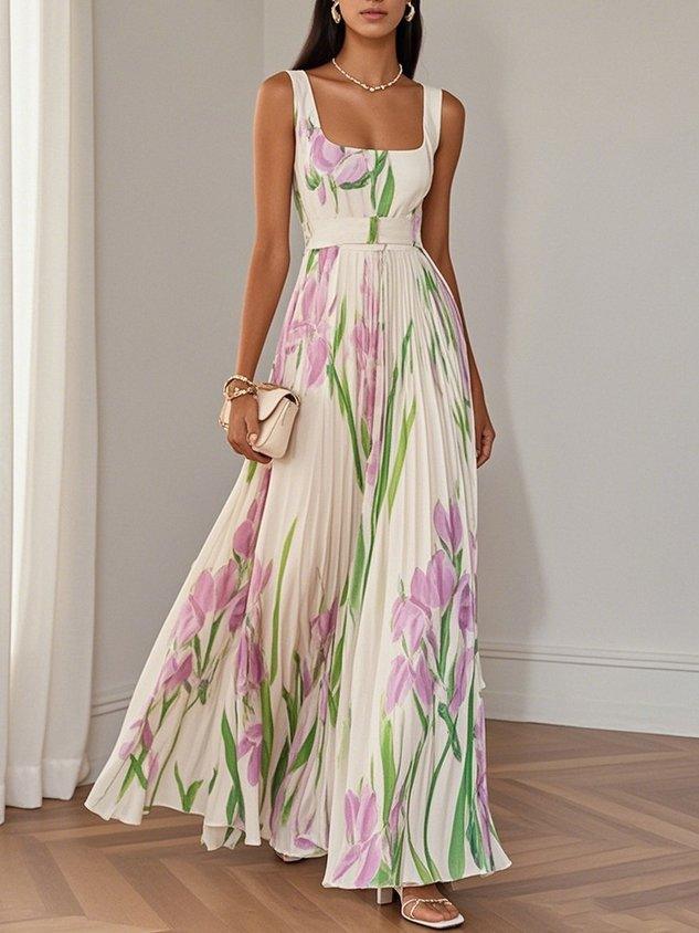 Hazel™ | Women's Floral Pleated Maxi Dress