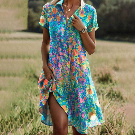 Hazel™ | Women's Flowy Short-Sleeve Midi Dress