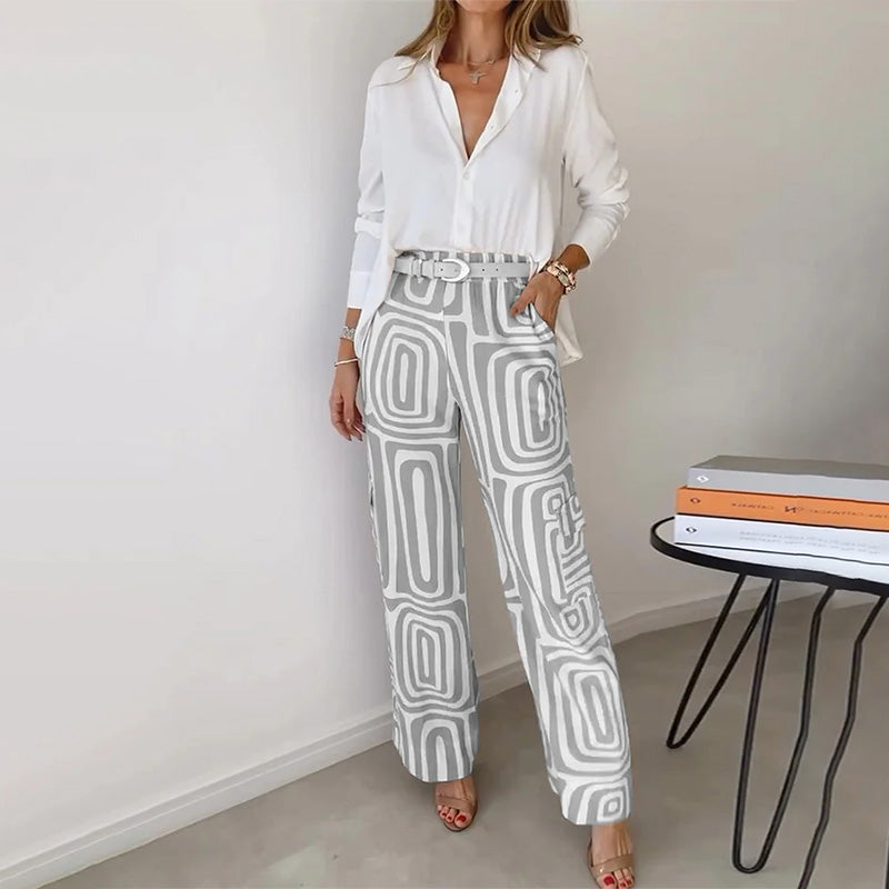 Hazel™ | Women's Geometric-Print Wide-Leg Trousers