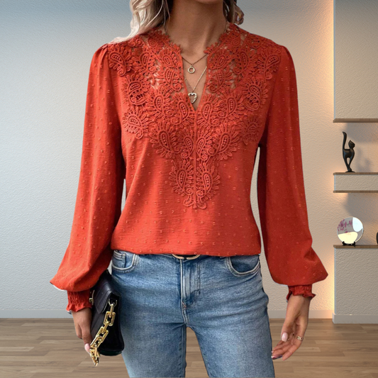 Hazel™ | Women's Lace-Trim V-Neck Blouse