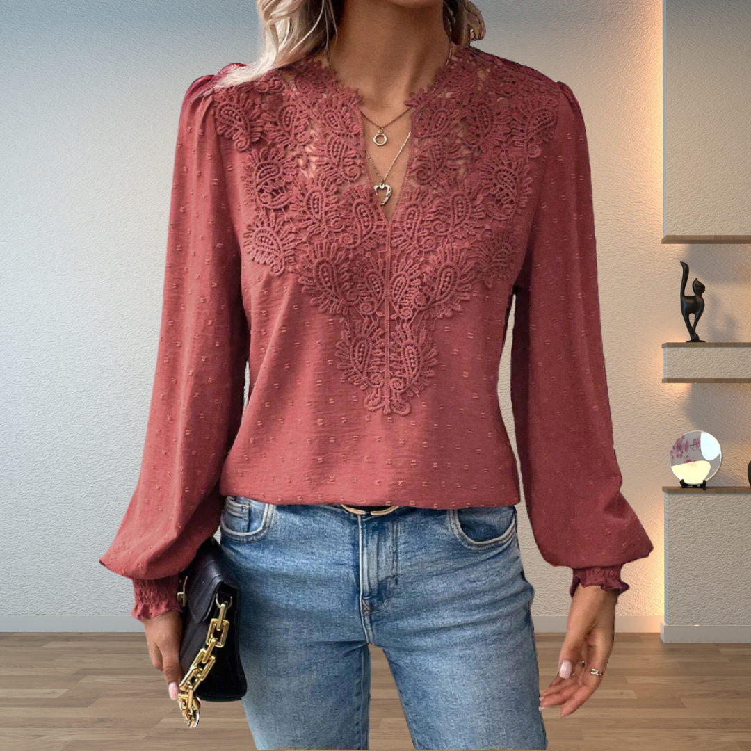 Hazel™ | Women's Lace-Trim V-Neck Blouse