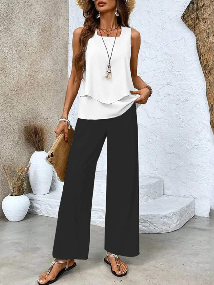 Hazel™ | Women's Layered-Top Wide-Leg Pants Set