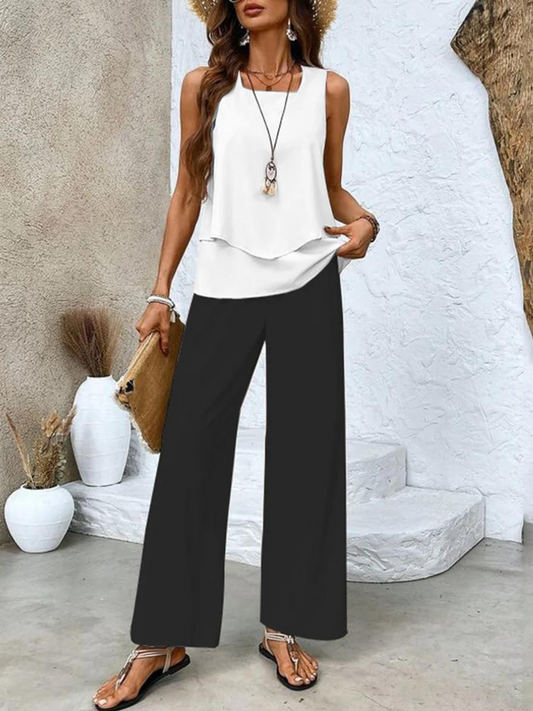 Hazel™ | Women's Layered-Top Wide-Leg Pants Set