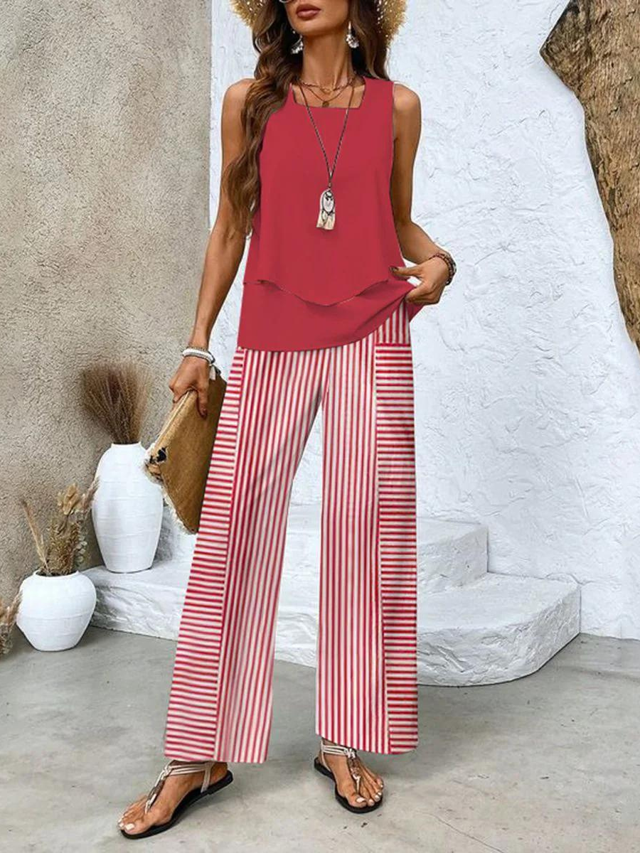 Hazel™ | Women's Layered-Top Wide-Leg Pants Set