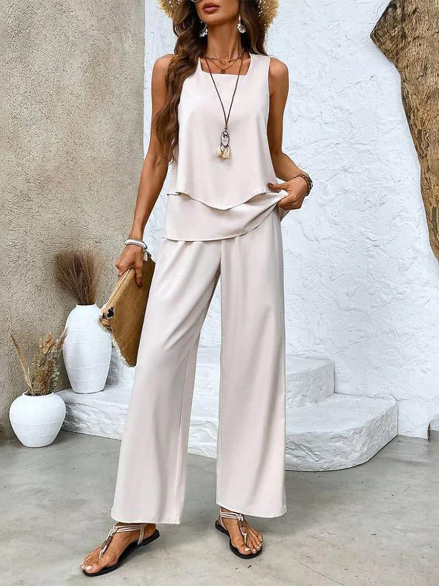 Hazel™ | Women's Layered-Top Wide-Leg Pants Set