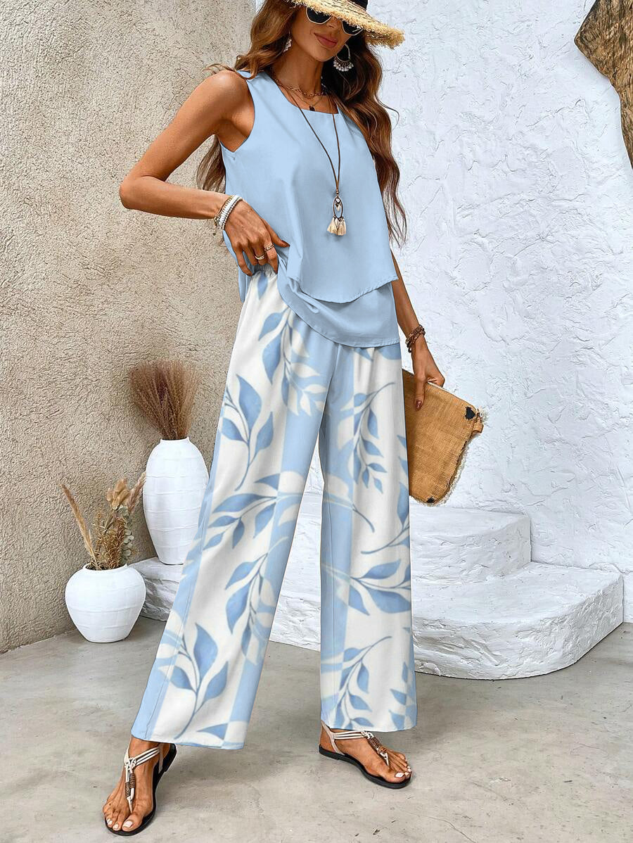 Hazel™ | Women's Layered-Top Wide-Leg Pants Set