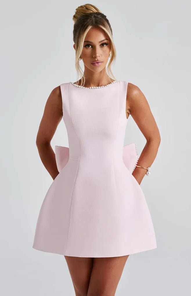Hazel™ | Women's Open-Back Mini Dress with Pearl Trim