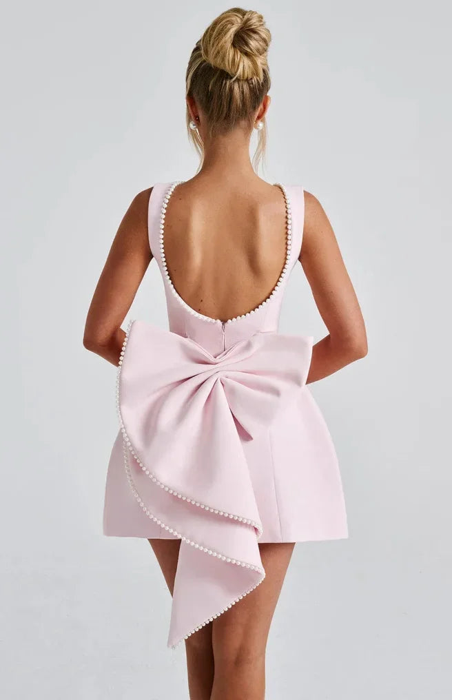 Hazel™ | Women's Open-Back Mini Dress with Pearl Trim