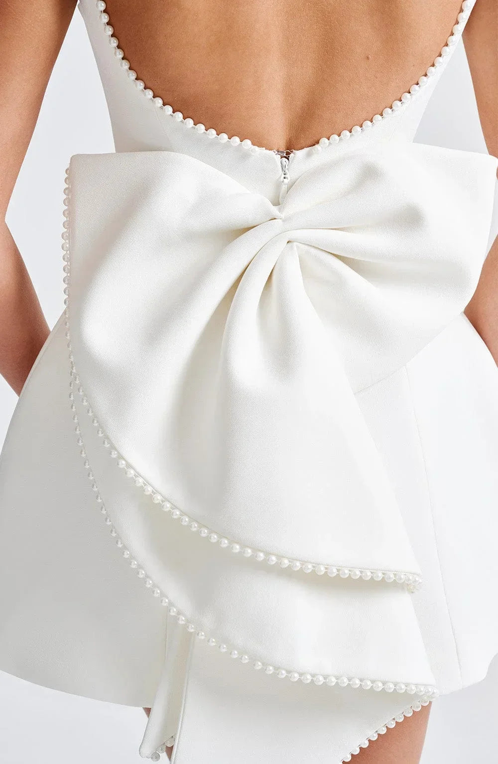 Hazel™ | Women's Open-Back Mini Dress with Pearl Trim