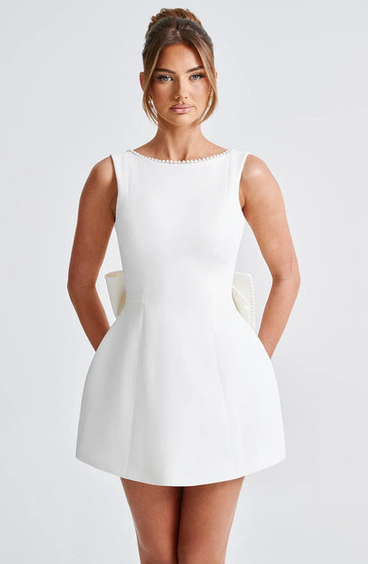 Hazel™ | Women's Open-Back Mini Dress with Pearl Trim