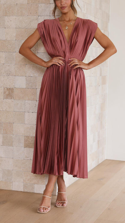 Hazel™ | Women's Pleated V-Neck Midi Dress