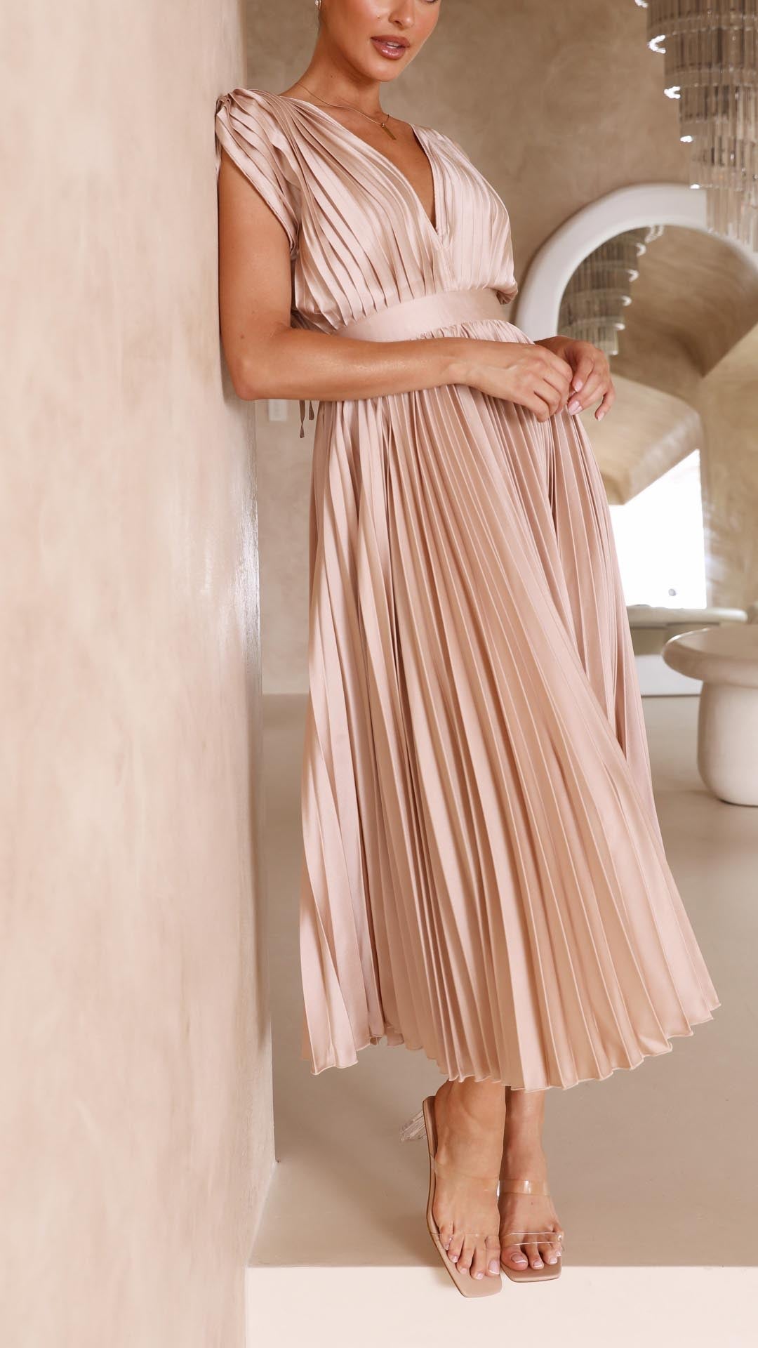 Hazel™ | Women's Pleated V-Neck Midi Dress