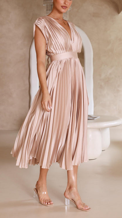 Hazel™ | Women's Pleated V-Neck Midi Dress