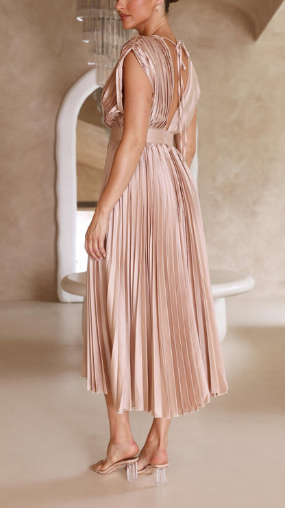 Hazel™ | Women's Pleated V-Neck Midi Dress