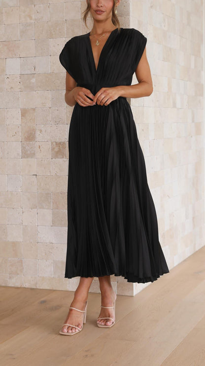 Hazel™ | Women's Pleated V-Neck Midi Dress