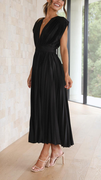 Hazel™ | Women's Pleated V-Neck Midi Dress