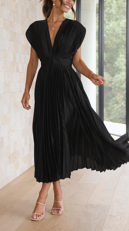 Hazel™ | Women's Pleated V-Neck Midi Dress