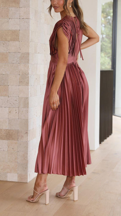 Hazel™ | Women's Pleated V-Neck Midi Dress