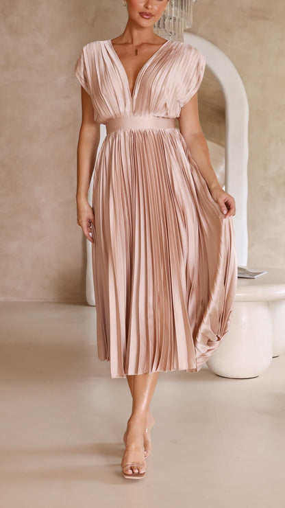 Hazel™ | Women's Pleated V-Neck Midi Dress
