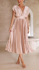 Hazel™ | Women's Pleated V-Neck Midi Dress