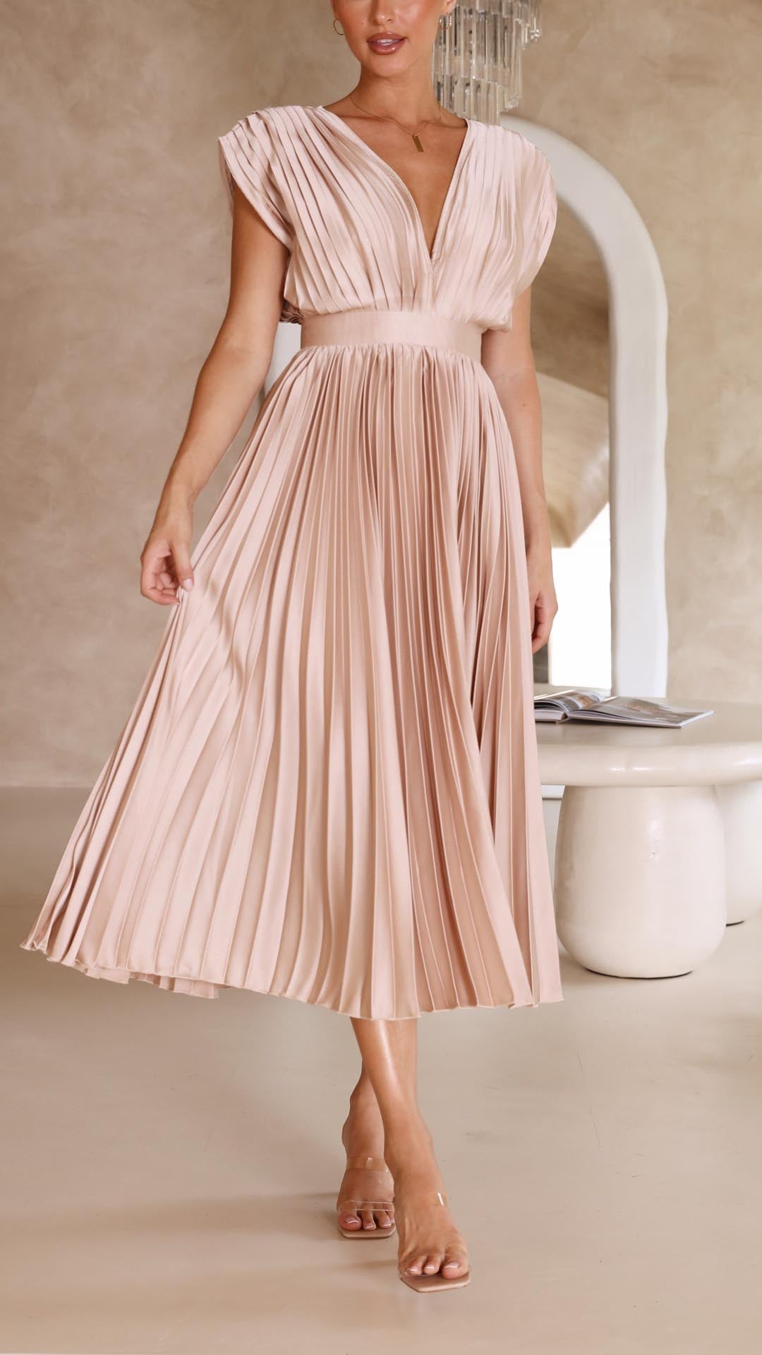 Hazel™ | Women's Pleated V-Neck Midi Dress