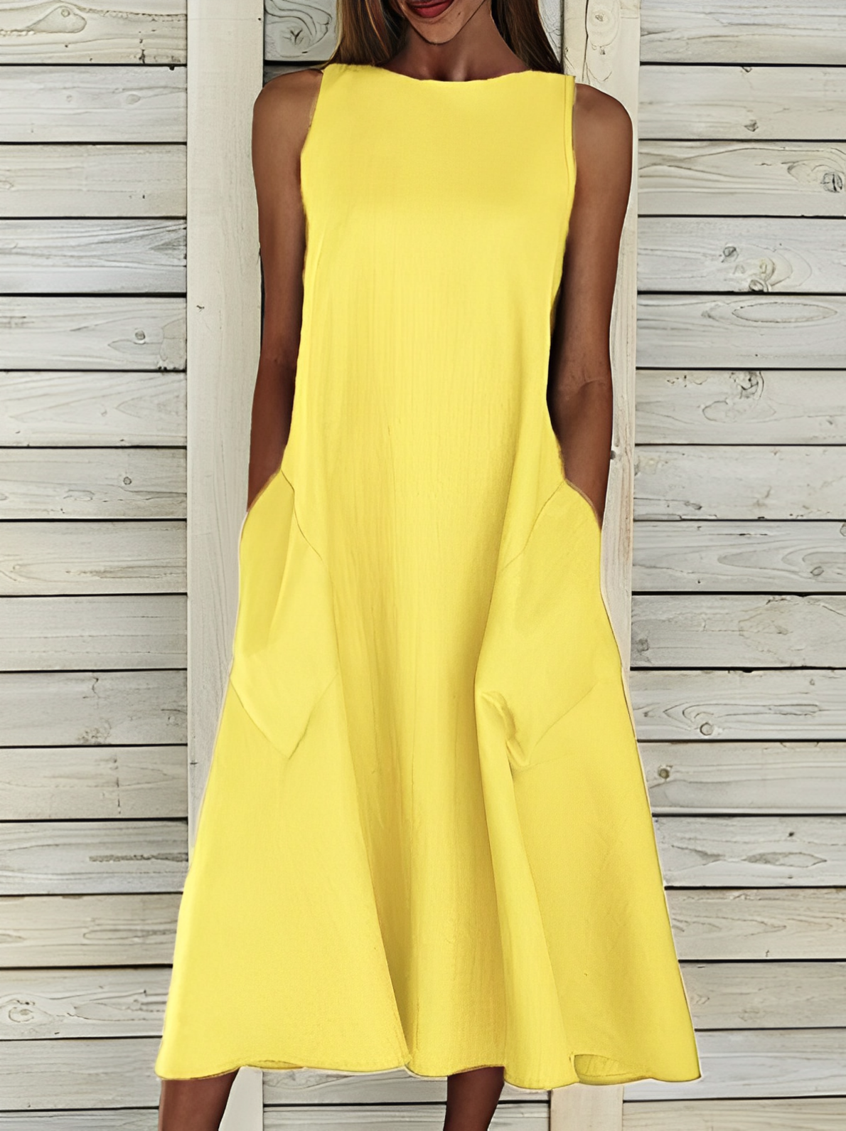 Hazel™ | Women's Sleeveless Midi Dress with Pockets