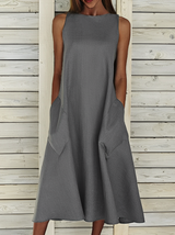 Hazel™ | Women's Sleeveless Midi Dress with Pockets