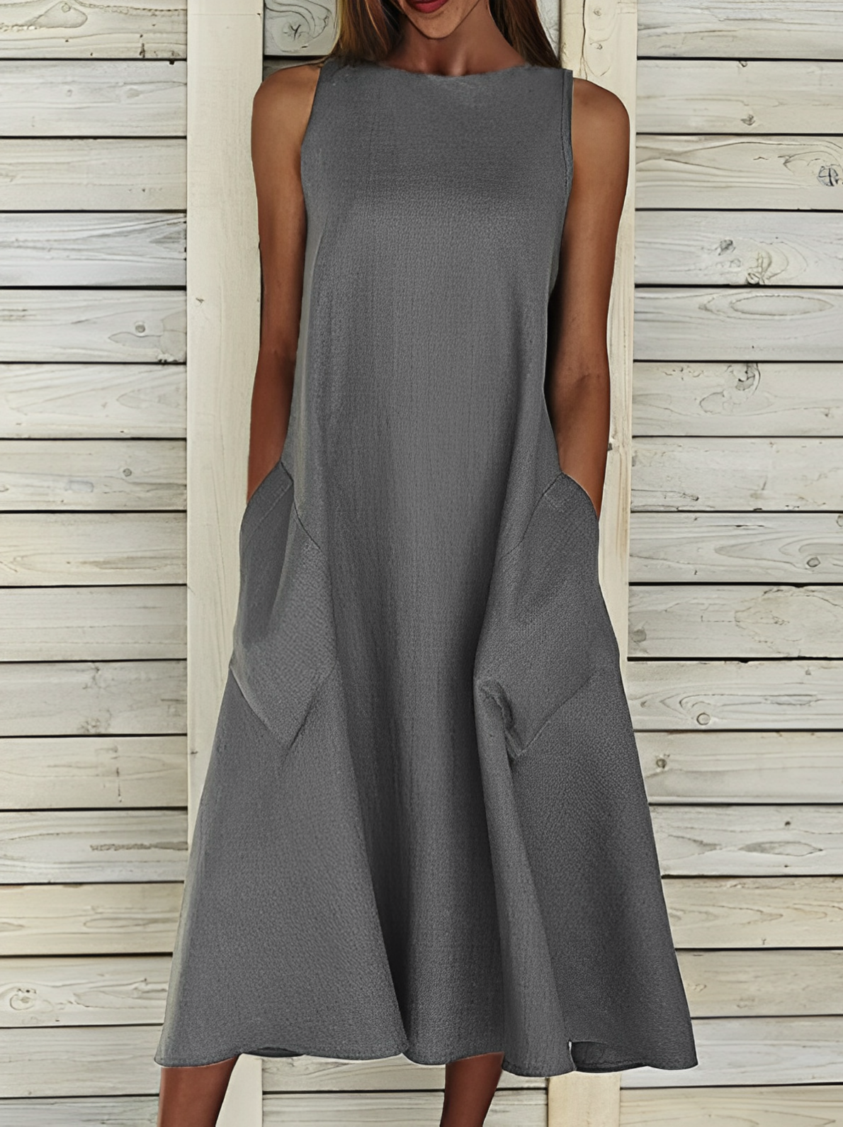 Hazel™ | Women's Sleeveless Midi Dress with Pockets