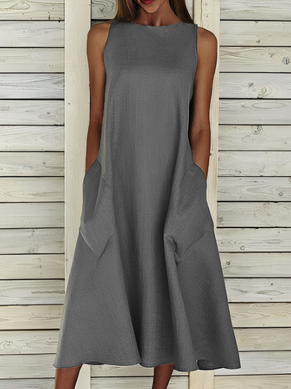 Hazel™ | Women's Sleeveless Midi Dress with Pockets