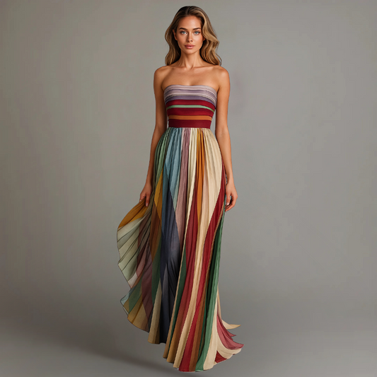 Hazel™ | Women's Strapless Pleated Maxi Dress