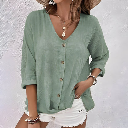 Hazel™ | Women's V-Neck Button-Front Blouse