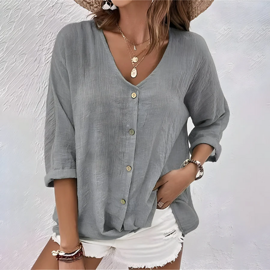 Hazel™ | Women's V-Neck Button-Front Blouse