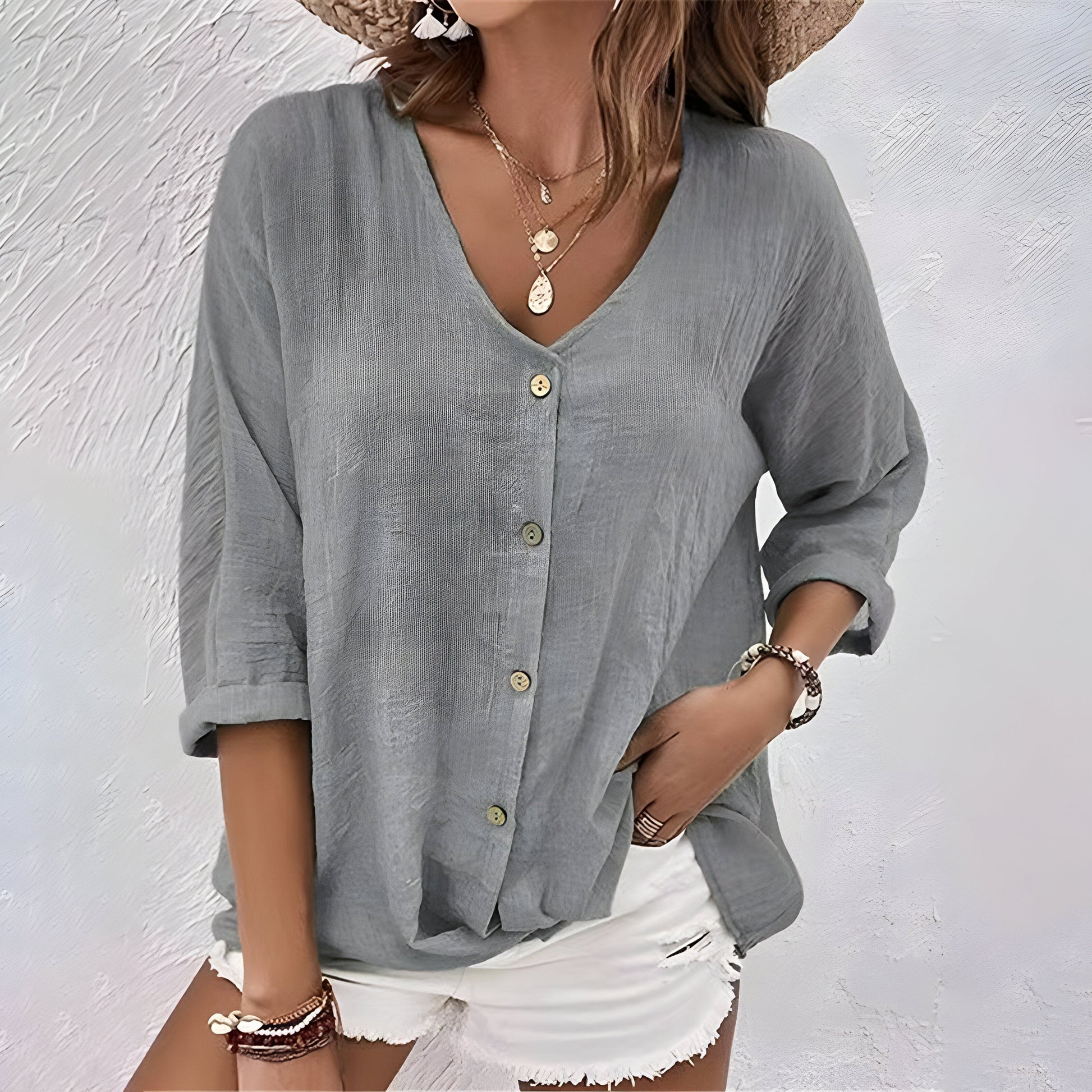 Hazel™ | Women's V-Neck Button-Front Blouse