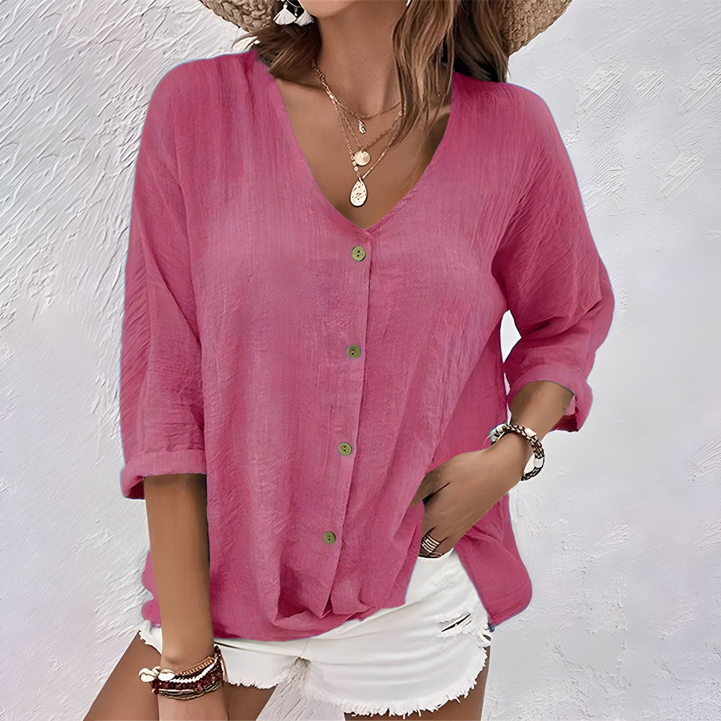 Hazel™ | Women's V-Neck Button-Front Blouse