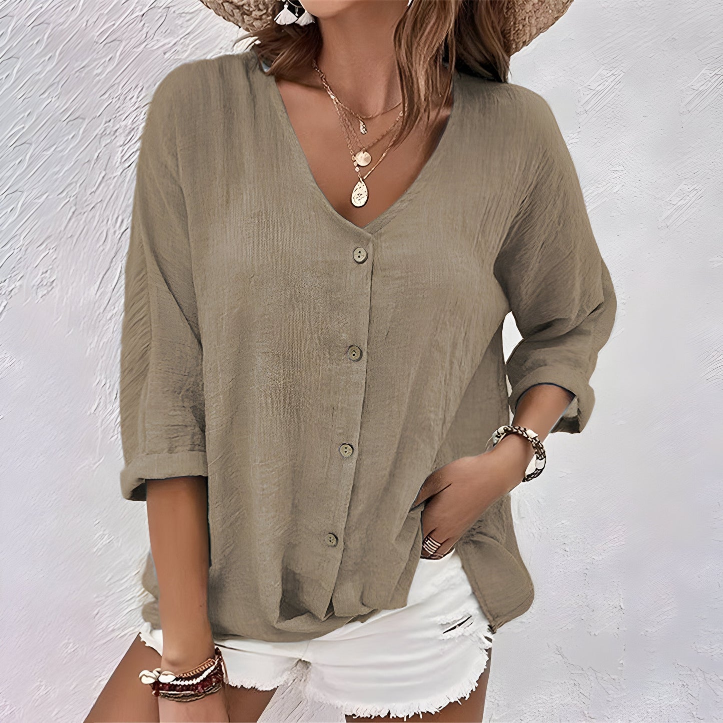Hazel™ | Women's V-Neck Button-Front Blouse