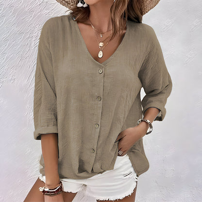 Hazel™ | Women's V-Neck Button-Front Blouse