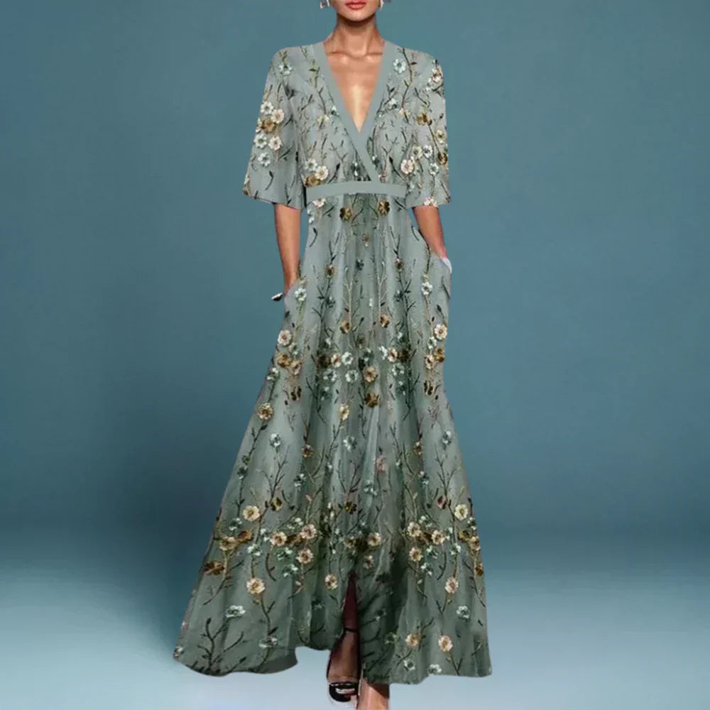 Hazel™ | Women's V-Neck Floral Maxi Dress