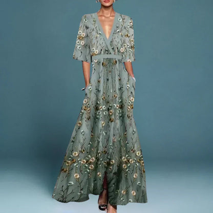 Hazel™ | Women's V-Neck Floral Maxi Dress