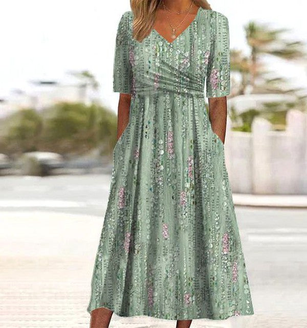 Hazel™ | Women's V-Neck Floral Midi Dress