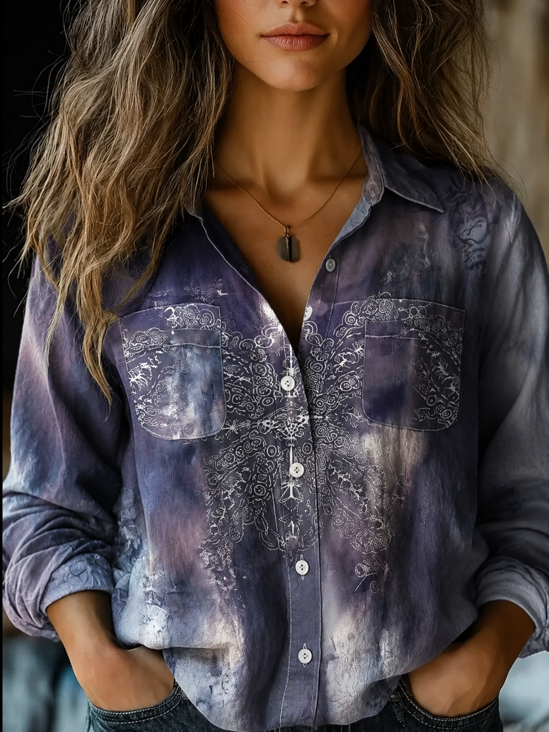 Hazel™ | Women's Vintage-Print Button-Down Shirt