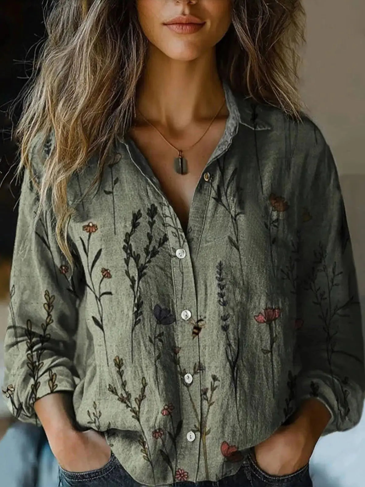Hazel™ | Women's Vintage-Print Button-Down Shirt