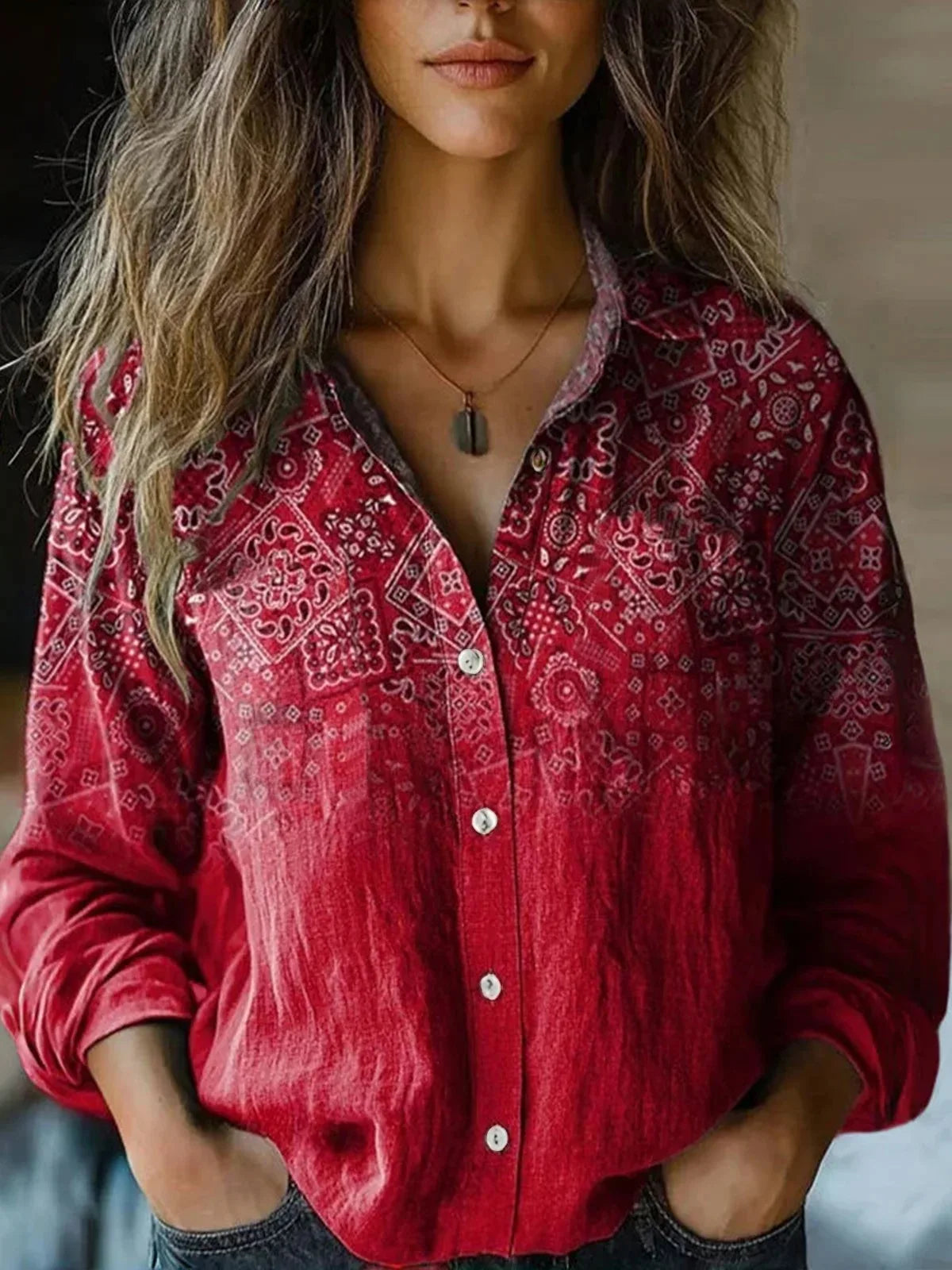 Hazel™ | Women's Vintage-Print Button-Down Shirt