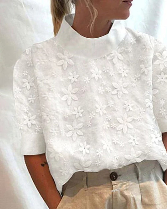 Nora™ | Women's Floral-Embroidered Mock-Neck Top