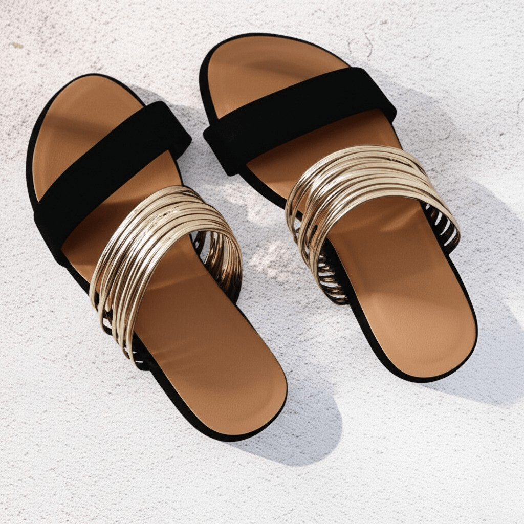 Sadie™ | Women's Flat Sandals with Gold Multi-Strap Detail
