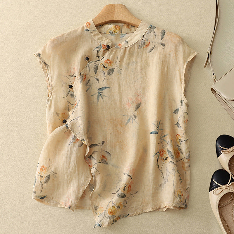 Sadie™ | Women's Floral Mandarin-Collar Blouse